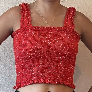 Red Polka Dot Fringe Top